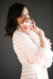 Blush & White Striped Maternity Robe, Baby Swaddle, & Matching Bow