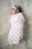 Blush & White Striped Maternity Robe, Baby Swaddle, & Matching Bow