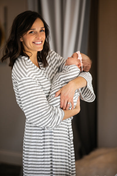 Grey & White Striped Maternity Robe and Baby Swaddle