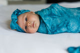 Teal Tie Dye Maternity Robe, Matching Swaddle and Matching Bow