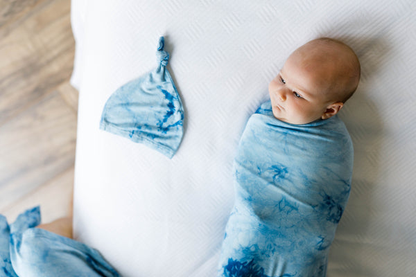 Blue Tie Dye Maternity Robe, Matching Swaddle and Matching Hat