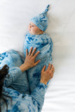 Blue Tie Dye Maternity Robe, Matching Swaddle and Matching Hat