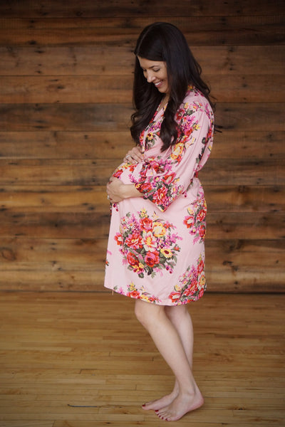 Large Print Floral Maternity Robe
